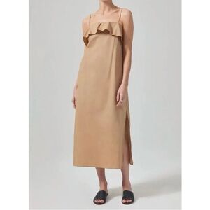 Citizens Of Humanity Sable Flounce Midi Dress Medium Neutral Nude Beige Designer